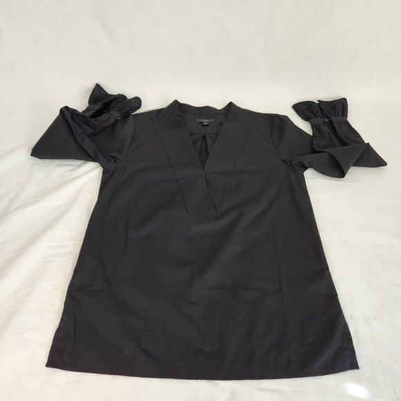 J. Crew  Black Shirt Top 100% Cotton V-neck Long Sleeve with Ruffles Size XS. - Picture 6 of 15